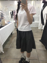 レースジップカラー半袖パフTシャツ(pink)