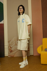 スカイブルーCパッチイエローオックスフォードショートスリーブシャツ [Unisex]