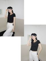 Black Layered Halterneck Strap Short Sleeve T-shirt