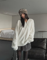 Unbalanced angora zipper knit