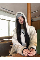 Niche Wide Hooded Wool Zip-Up Knitwear