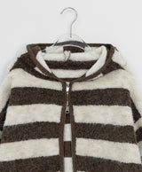 Panple Stripe Wool Hood Knit Cardigan
