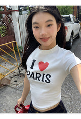 I LoveショートスリーブラウンドスパンデックスTシャツ