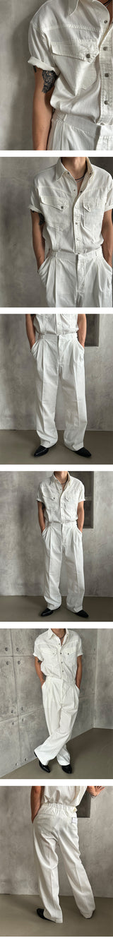 [MUSCLE FIT] クールエバーウェスタンデニムハーフシャツ (White)