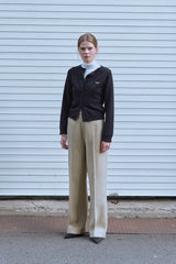 PINTUCK WIDE WOOL SLACKS PANTS - CREAM