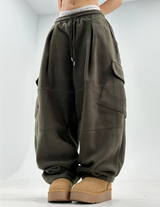 (VELVET + DOUBLE-FACED FLEECE💎🧸/ BALLOON FIT + FULL ELASTIC♥) ユニークパンツ ダイアゴナルカーゴ