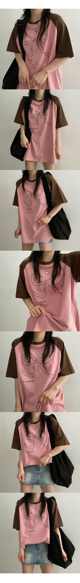Ribbon Raglan Short Sleeve T-shirt