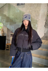 Black beads wool collar short padded coat