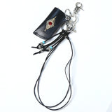 turquoise leather cord beads necklace & lighter case black