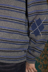 STRIPE LOGO KNIT POLO SHIRT / GREY
