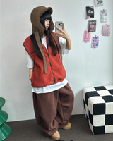 フリースレイヤードベストジップアップ💚💙🖤🧡4COLOR