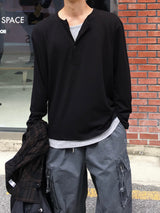 Moro Dual Layered Henley Neck Long Sleeve 4C