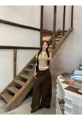 Hazelnut pintuck wide cotton casual pants