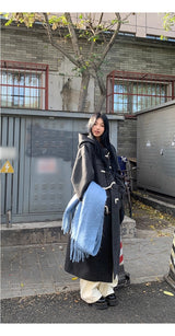 wool charcoal quilting toggle hooded long coat