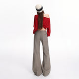 Gray Low-Rise Wide Cargo Pants