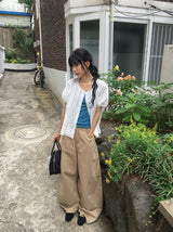 レオンヌ レース パンチング ショートスリーブ ブラウス