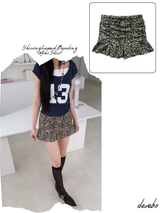Shirring Leopard Banding Mini Skirt