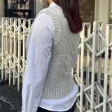 SMALL CHERRY CABLE CROP KNIT VEST - MELANGE GRAY