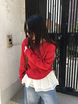 ムデンベーシックカラーラウンドネックニット