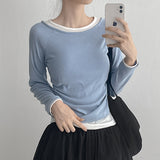サイド シャーリング ✨ スリムフィット カラーポイント レイヤード ロングスリーブ ティーシャツ (6 colors)