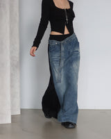 denim coloring belt SET maxi long skirt