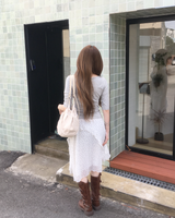 Dot frill midi skirt