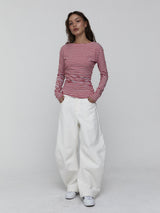 Side Shirring Stripe Top_Red