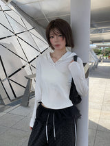 ポピーボタンスリムフードTシャツ