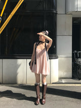 Peach Hug Ribbon Slip Pumkin Sleeveless Mini Dress