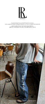 [Unisex] Real stitch semi wide denim pants