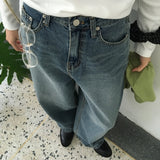 フィーバーティーンバックポケットワイドバルーンフィットデニムパンツ (1 Color)