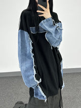 denim block cut-off longsleeve