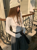 Heart Printed Long Sleeve Crop T-shirt