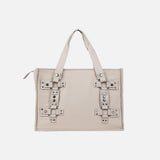HIERARCHY STUDIOS ENE - Cream Metal Plate Stud Tote Bag