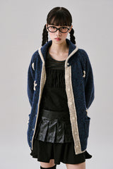フラワーカラーニットカーディガン [Navy]