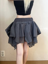 1378. Tiered low chiffon mini sk (3color)