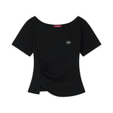 シャーリングスリット刺繍Tシャツ(26STP-SSTS04)