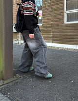 No.1100 スラップバックスナップワイドデニムパンツ