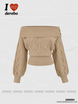 Fair Isle Off-Shoulder Twisted Knitwear