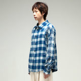 GS008 パンクウォッシュドチェックシャツ (BLUE)