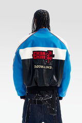 Colorblock Embroidered Faux Leather Jacket