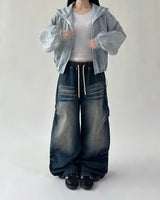 Catwashing Side Finch String Banding Wide Denim Pants