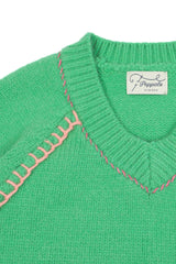 Heart Needle V-neck Knit [Green]