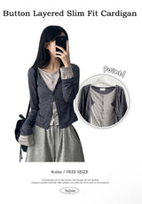 Sharo Layered Slim Fit Button Long Sleeve Cardigan