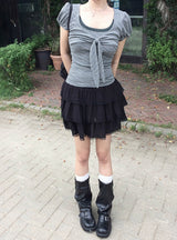 Lying Lace Tiered Banding Mini Skirt