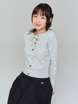 RIBBON BUTTON SILM KNIT - GRAY
