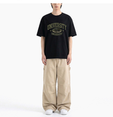 オーバーフィットクルーネックユニバーシティカーモ半袖Tシャツ ブラックカーキ