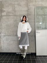 gray lace midi wool skirt