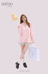 ピンクストライプルーズカラーTシャツ