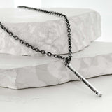 SS-lettering bar chain necklce_black silver